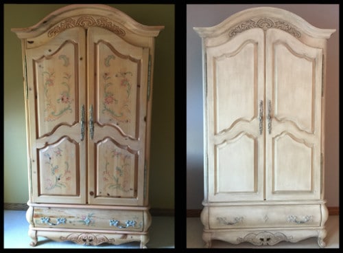 Chalk Paint by Annie Sloan allowed our client to completely transform her mother-in-law’s bedroom furniture in to pieces that her family would treasure for generations. She used Old White as the base layer and mixed her own color of wax by adding French Linen to Clear Wax and brushed it on to the piece to let it collect in all of the beautiful carved details