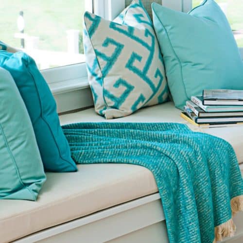 Sunbrella fabrics are also great in window seats, breakfast nooks and entry hall benches. Areas that get a lot of abuse can now have a fabric that stands up to daily use